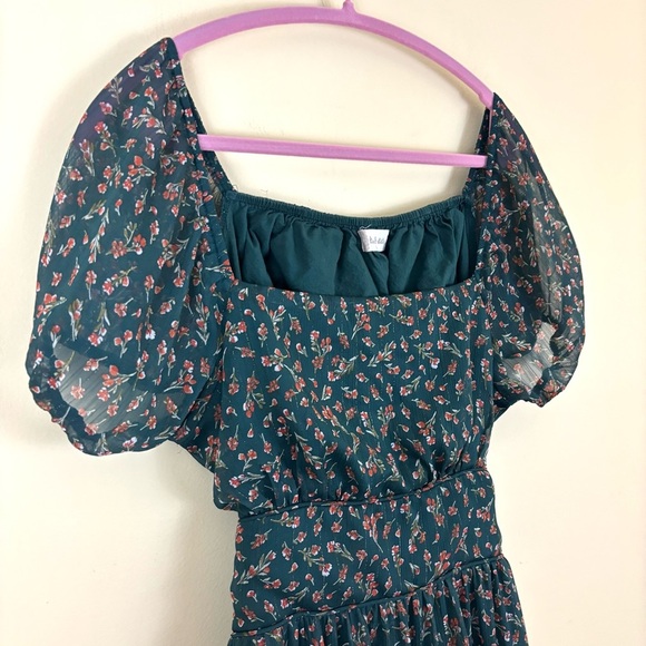 Altar'd State Green Floral Square Neck Prairie Peasant Fit N Flare Dress (L) - Picture 14 of 16